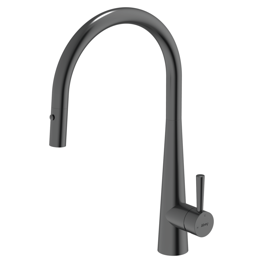 304 Gooseneck Pull Out with Dual Spray Function Kitchen Mixer in Black Pearl