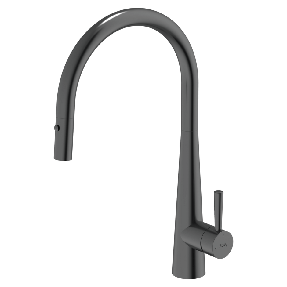 304 Gooseneck Pull Out with Dual Spray Function Kitchen Mixer in Black Pearl