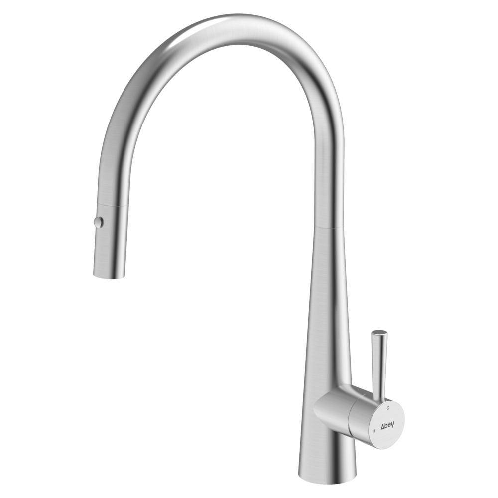 304 Gooseneck Pull Out with Dual Spray Function Kitchen Mixer in Brushed Steel