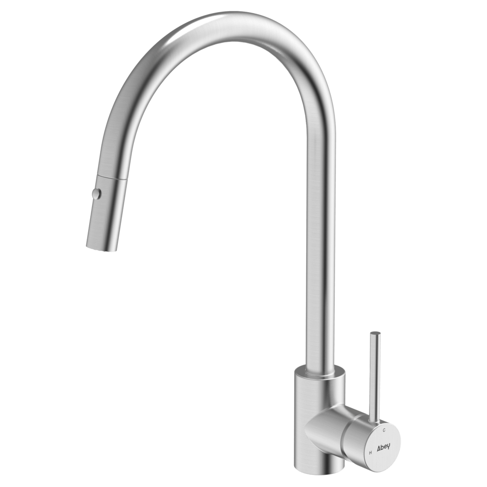 304 Gooseneck with Dual Spray Pull Out Function Brushed Steel Kitchen Mixer