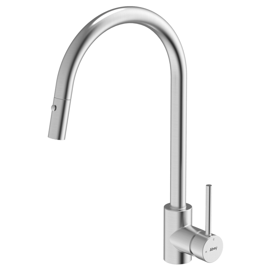 304 Gooseneck with Dual Spray Pull Out Function Brushed Steel Kitchen Mixer