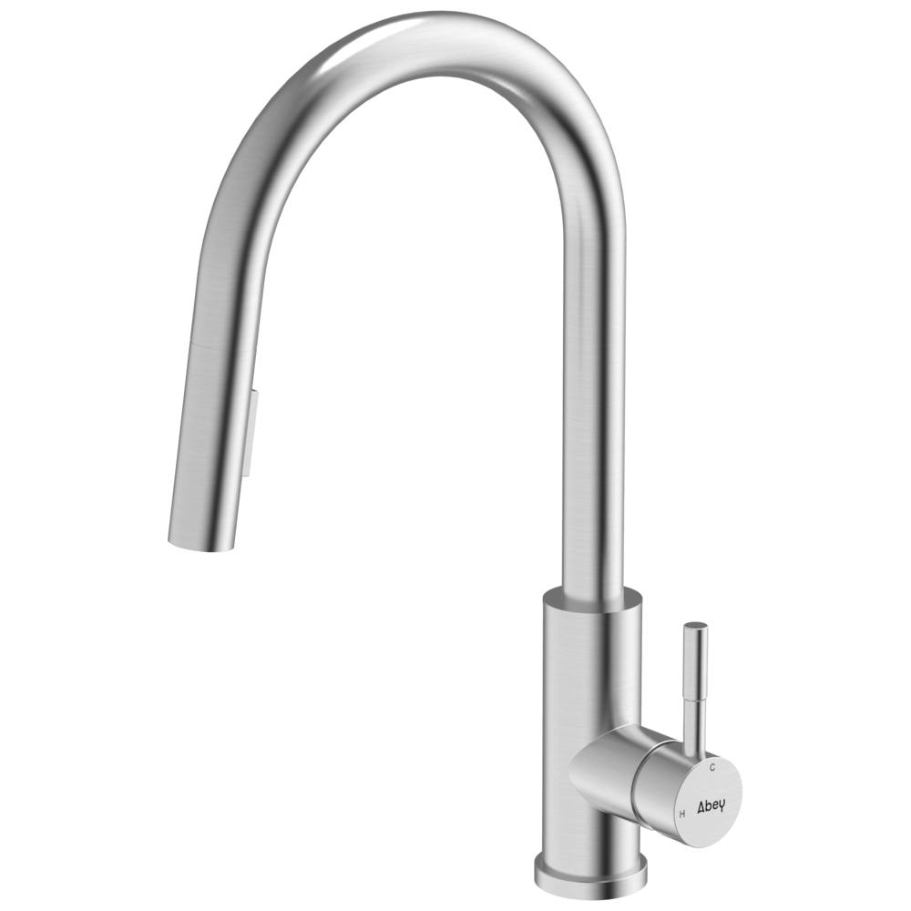 304 Gooseneck Pull Out Dual Spray Function Brushed Steel Kitchen Mixer
