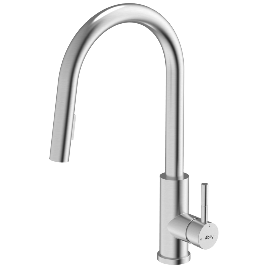 304 Gooseneck Pull Out Dual Spray Function Brushed Steel Kitchen Mixer