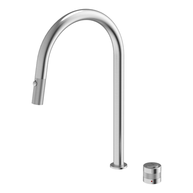 304 Pull out Spout push button with dual spray function kitchen mixer in Brushed Stainless Steel