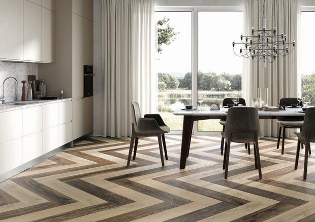 Cerreto Amarone Timber Look Porcelain Tiles in a room setting