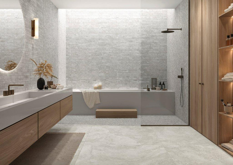 Imperial Alabastrino Stone Look Porcelain Tiles in a room setting
