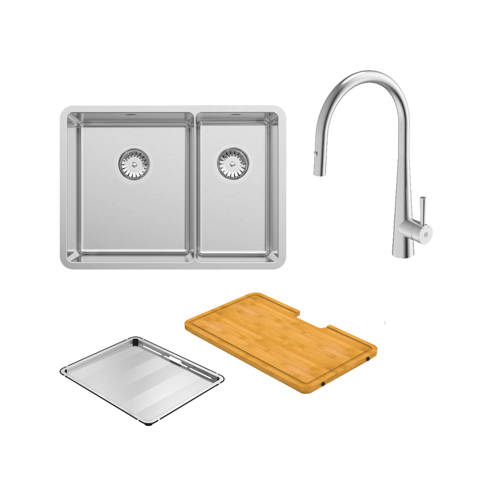 Lucia Bowl and a Half with KTA014-BR Kitchen Mixer, Drain Tray and Cutting Board