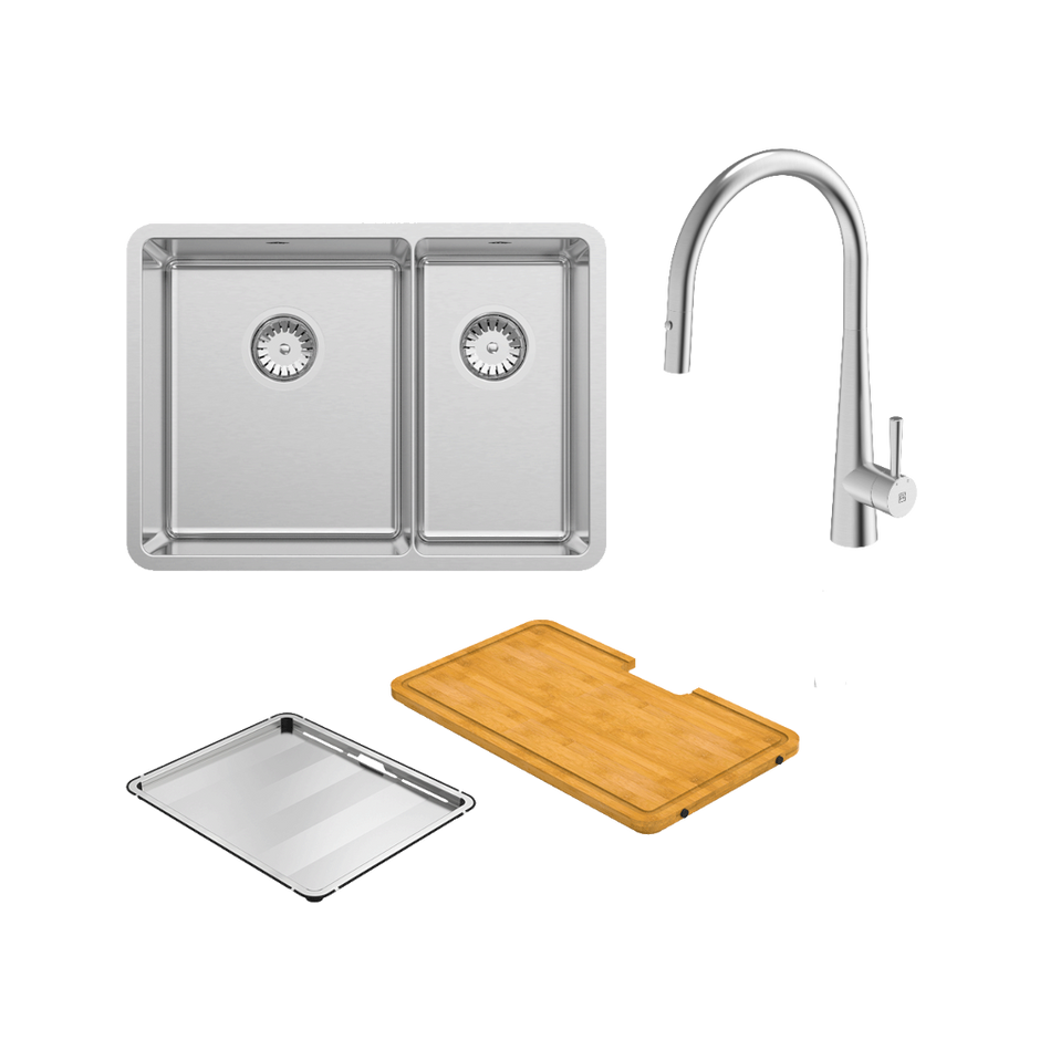 Lucia Bowl and a Half with KTA014-BR Kitchen Mixer, Drain Tray and Cutting Board