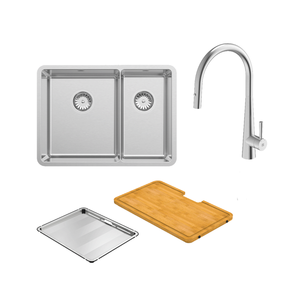 Lucia Bowl and a Half with KTA014-BR Kitchen Mixer, Drain Tray and Cutting Board