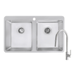Abey Builders Double Bowl 1TH Sink and Pull Out Kitchen Mixer