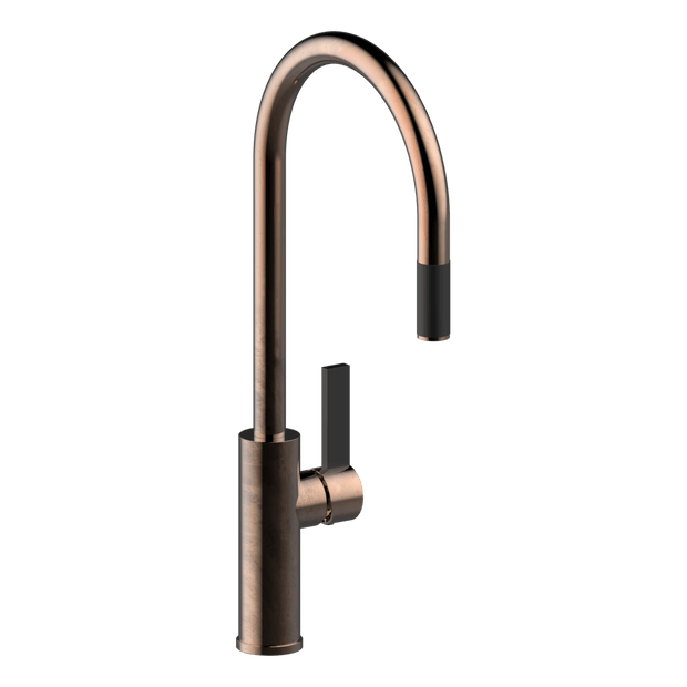 Luz Gooseneck Pull-Out Mixer in Natural Brass
