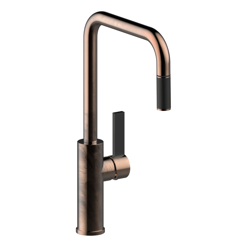 Luz Kitchen Mixer With Pull-Out in Natural Brass