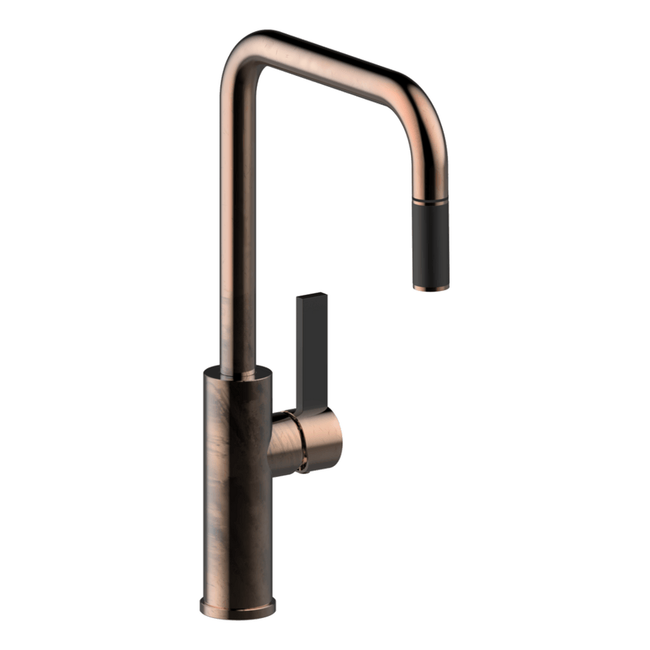 Luz Kitchen Mixer With Pull-Out in Natural Brass