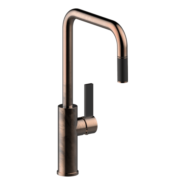 Luz Kitchen Mixer With Pull-Out in Natural Brass