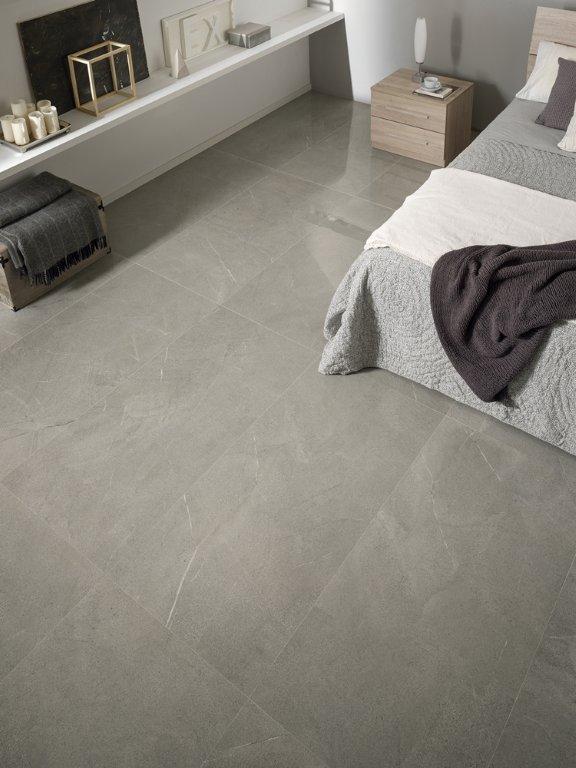 Dolomiti Cenere Marble Look Porcelain Tiles in a room setting