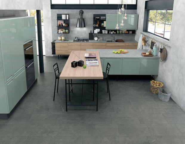 Dolomiti Basalto Marble Look Porcelain Tiles in a room setting