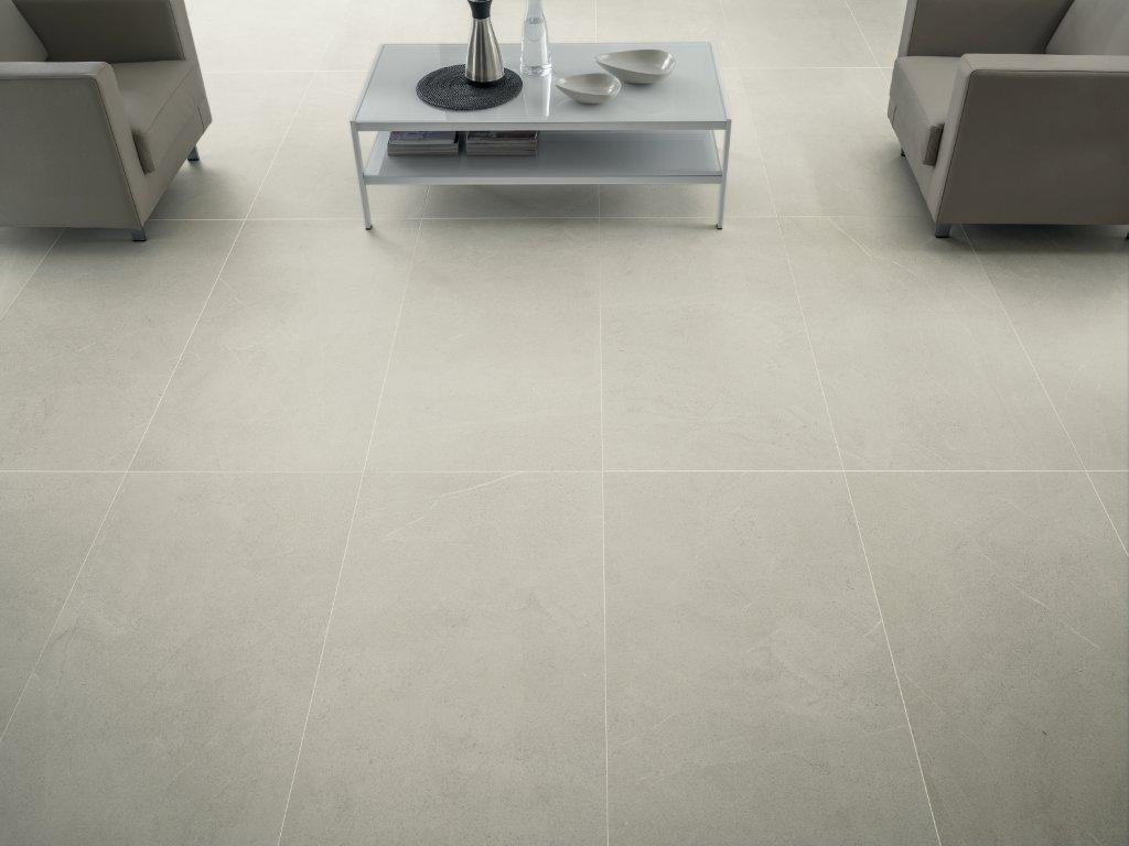 Dolomiti Calcite Marble Look Porcelain Tiles in a room setting