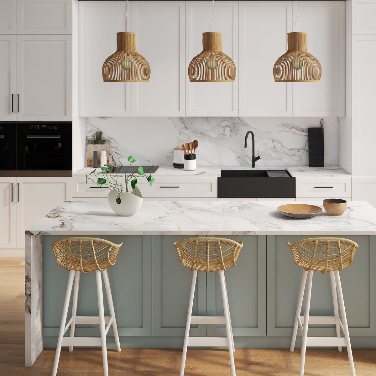 Santorini Farmhouse Undermount Sink in a styled room