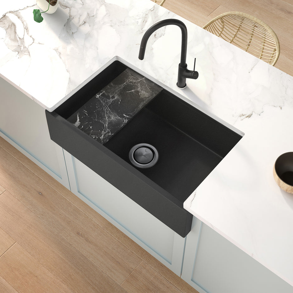 Santorini Farmhouse Undermount Sink in a styled room