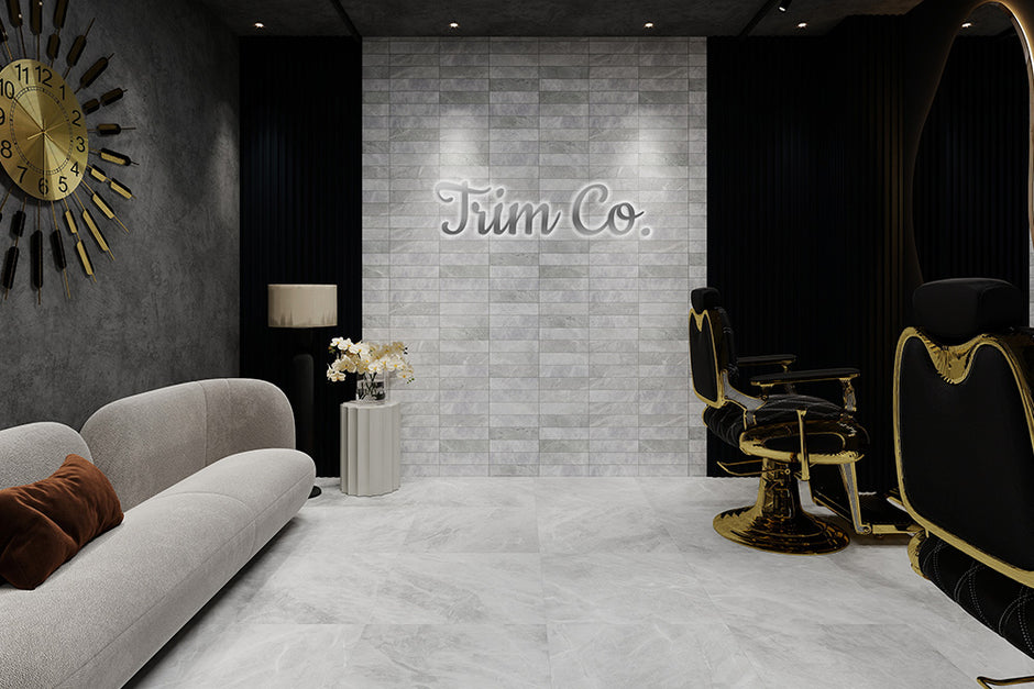 Lunar Grey Honed Natural Stone Tiles in a room setting