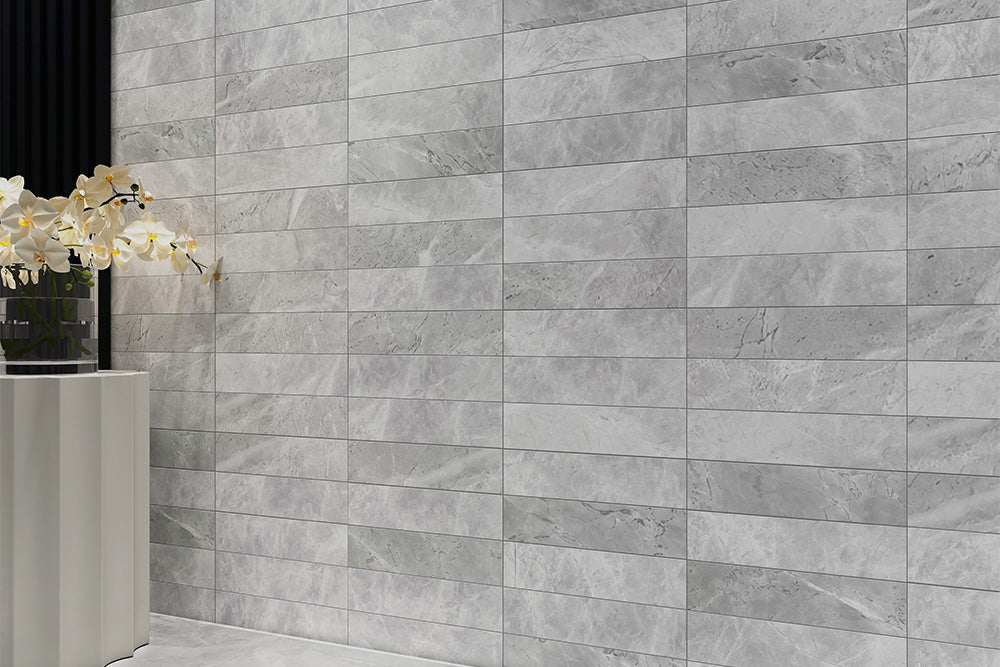 Lunar Grey Honed Natural Stone Tiles in a room setting