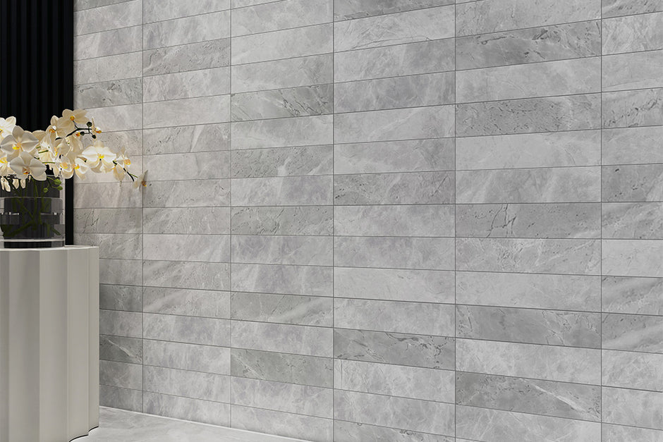 Lunar Grey Honed Natural Stone Tiles in a room setting