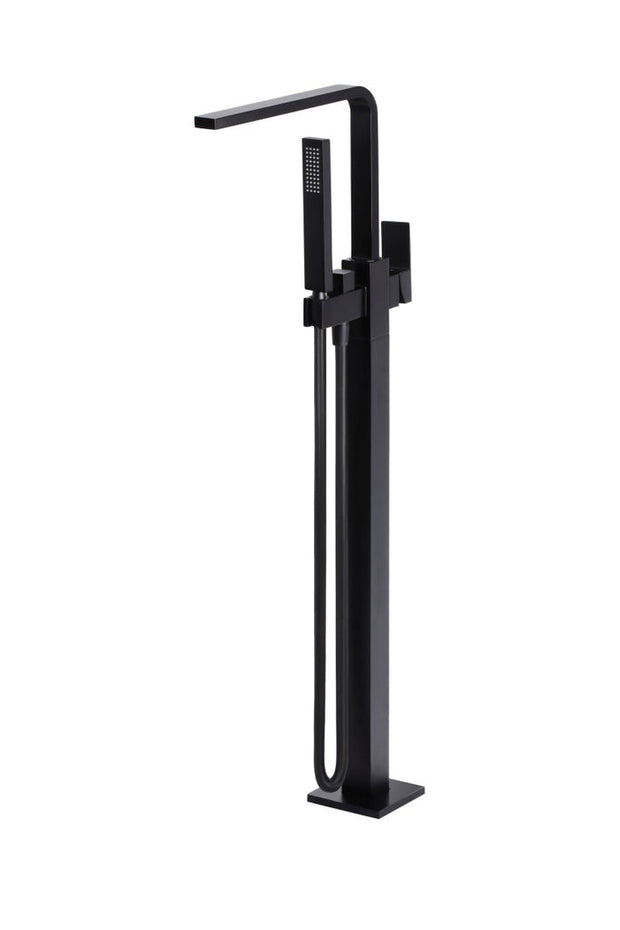 Square Freestanding Bath Spout and Hand Shower in Matte Black