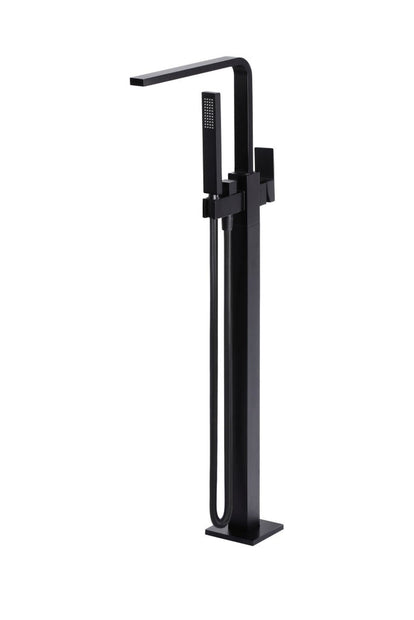 Square Freestanding Bath Spout and Hand Shower in Matte Black
