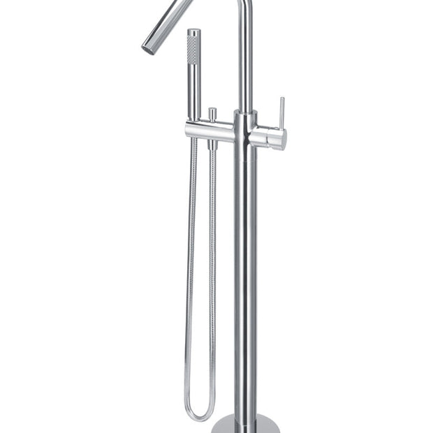 Round Freestanding Bath Spout and Hand Shower - Polished Chrome