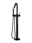 Round Freestanding Bath Spout and Hand Shower - Matte Black