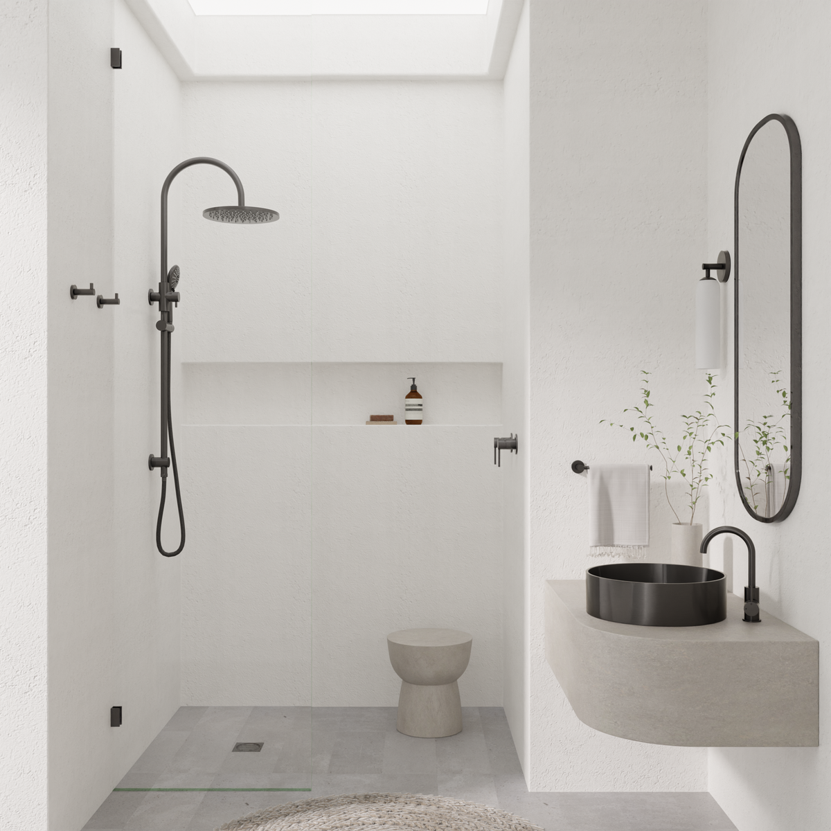 Round Gooseneck Basin Mixer with Cold Start - Shadow Gunmetal