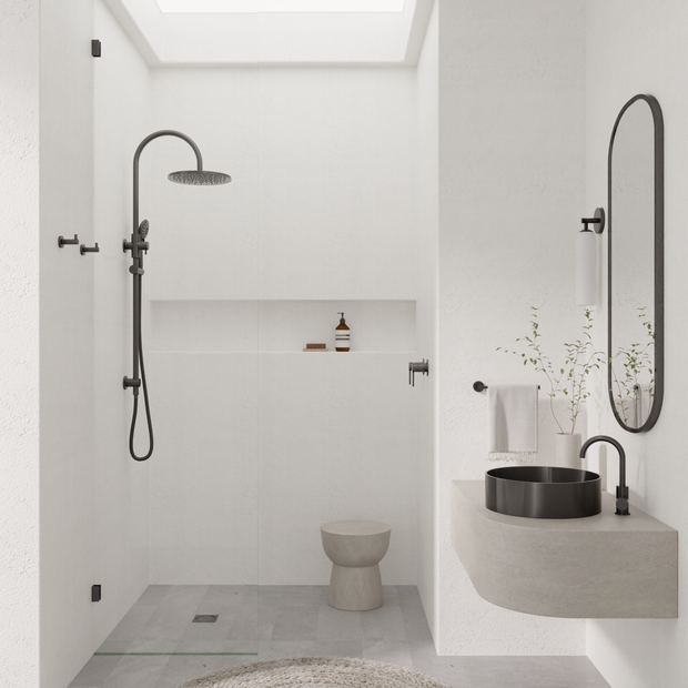 Round Gooseneck Basin Mixer with Cold Start - Shadow Gunmetal