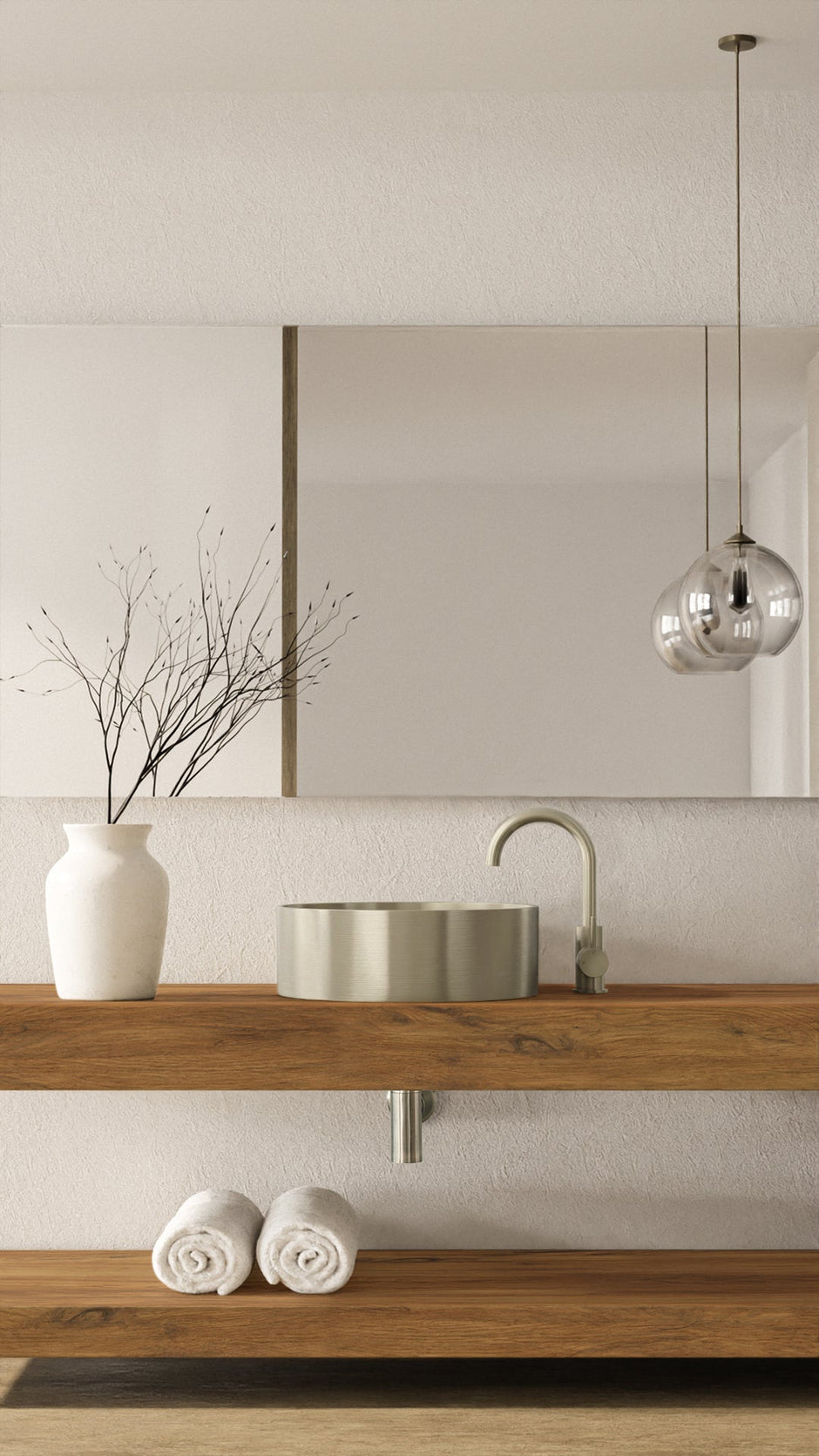 Round Gooseneck Basin Mixer with Cold Start - PVD Brushed Nickel