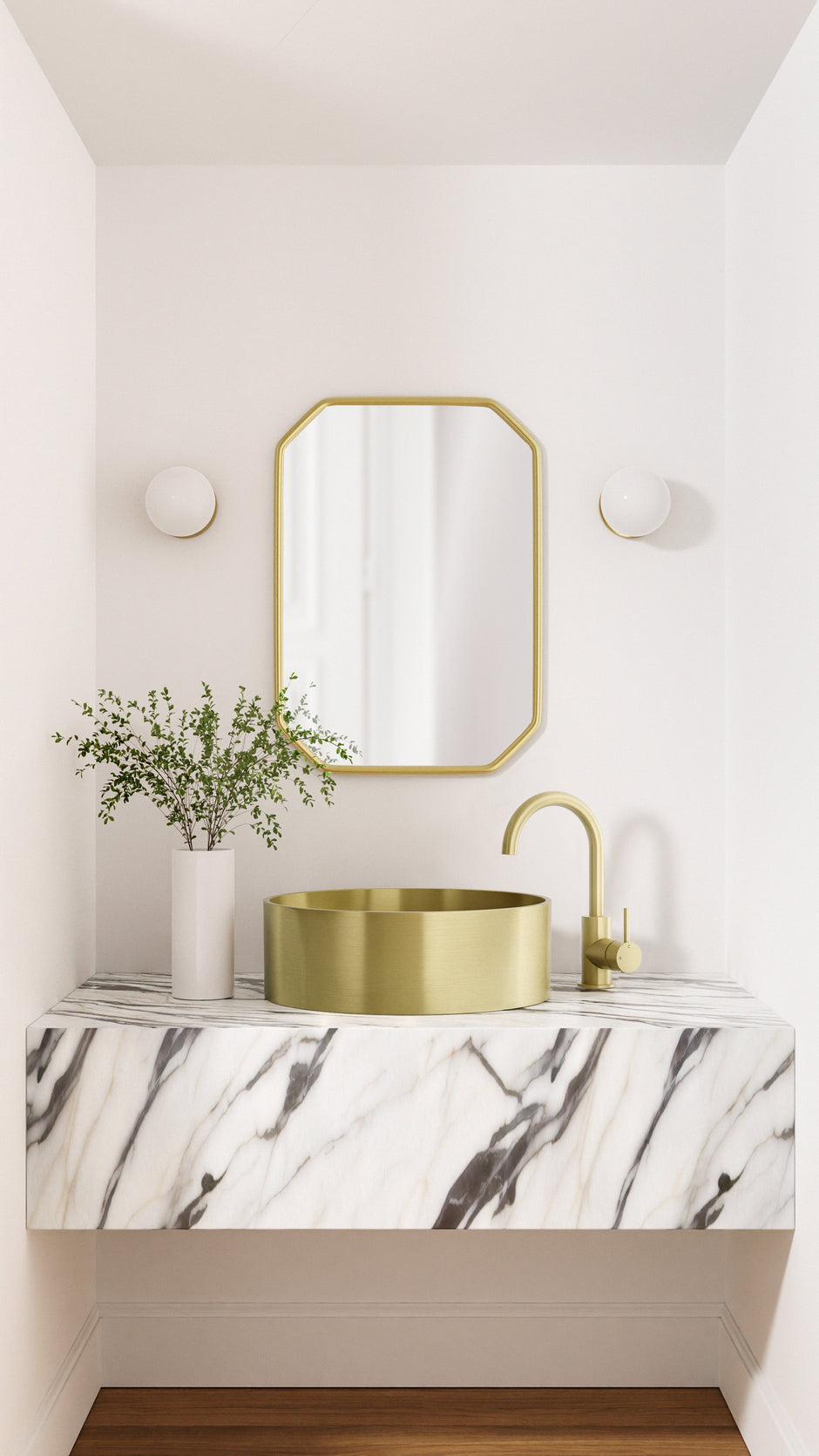Round Gooseneck Basin Mixer with Cold Start - PVD Tiger Bronze