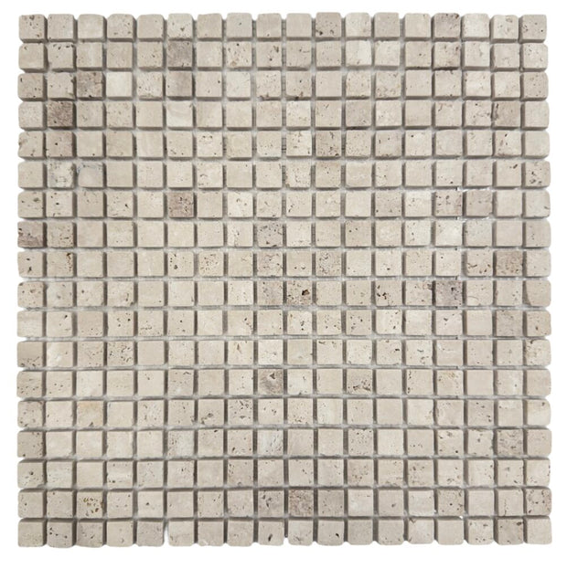 Mini Rome Square Tumbled Travertine Mosaic 10x10mm