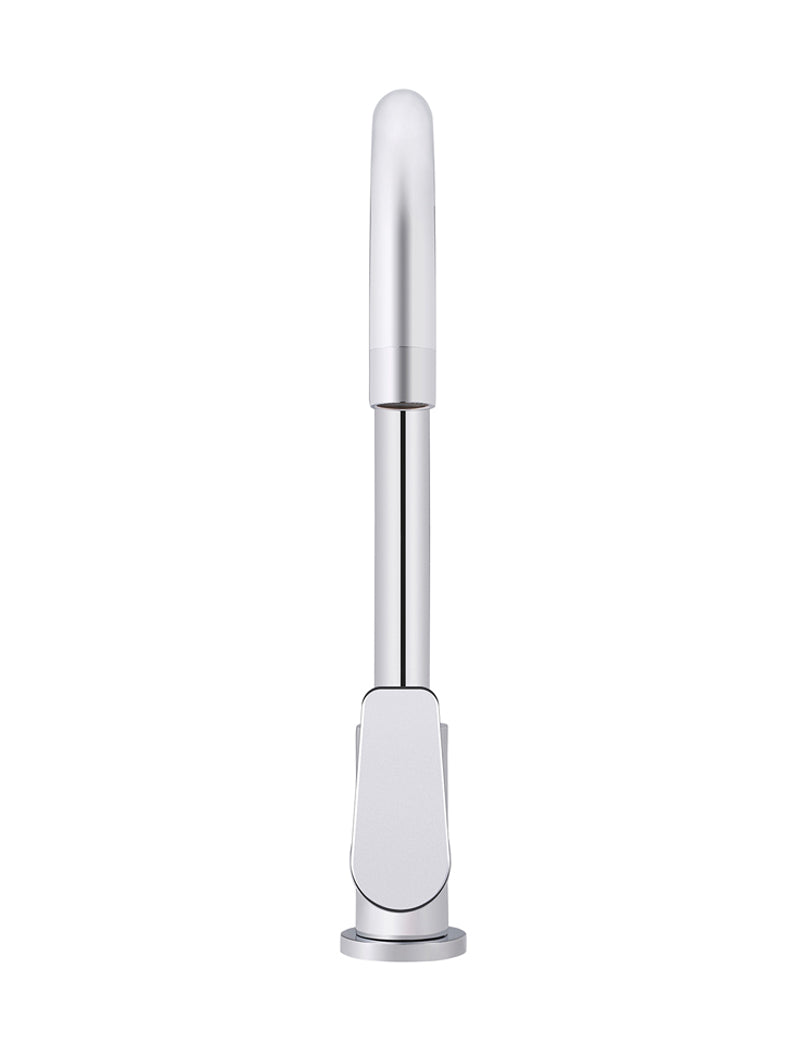 Round Gooseneck Kitchen Mixer Tap with Paddle Handle - Polished Chrome