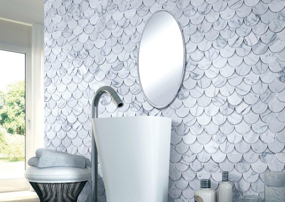 3D Relief Carrara Venatino Natural Stone Mosaic 227x353x Solidmm in a room setting