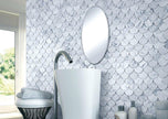 3D Relief Carrara Venatino Natural Stone Mosaic 227x353x Solidmm in a room setting