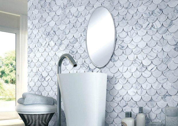 3D Relief Carrara Venatino Solid Natural Stone Mosaic in a room setting