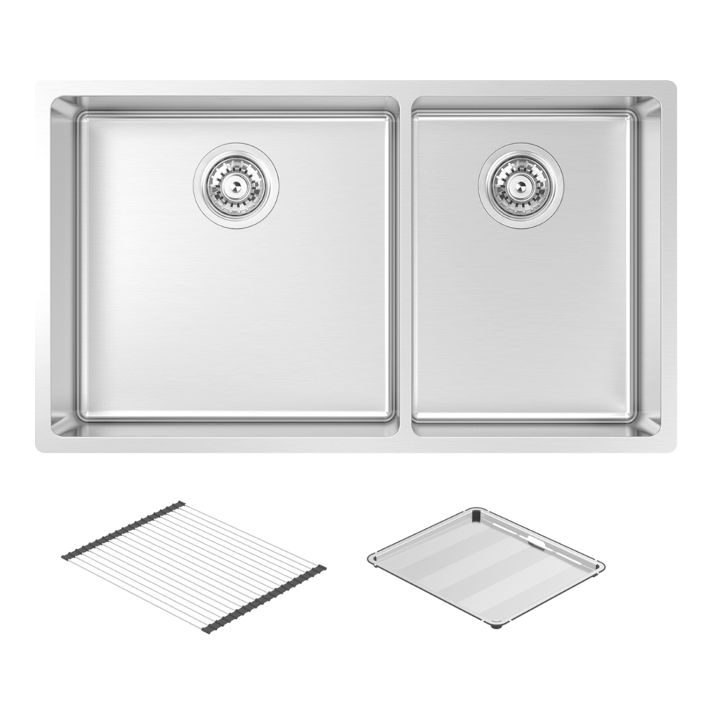 Montego Large Bowl and Three Quarter Bowl Sink with Concertina and Drain Tray
