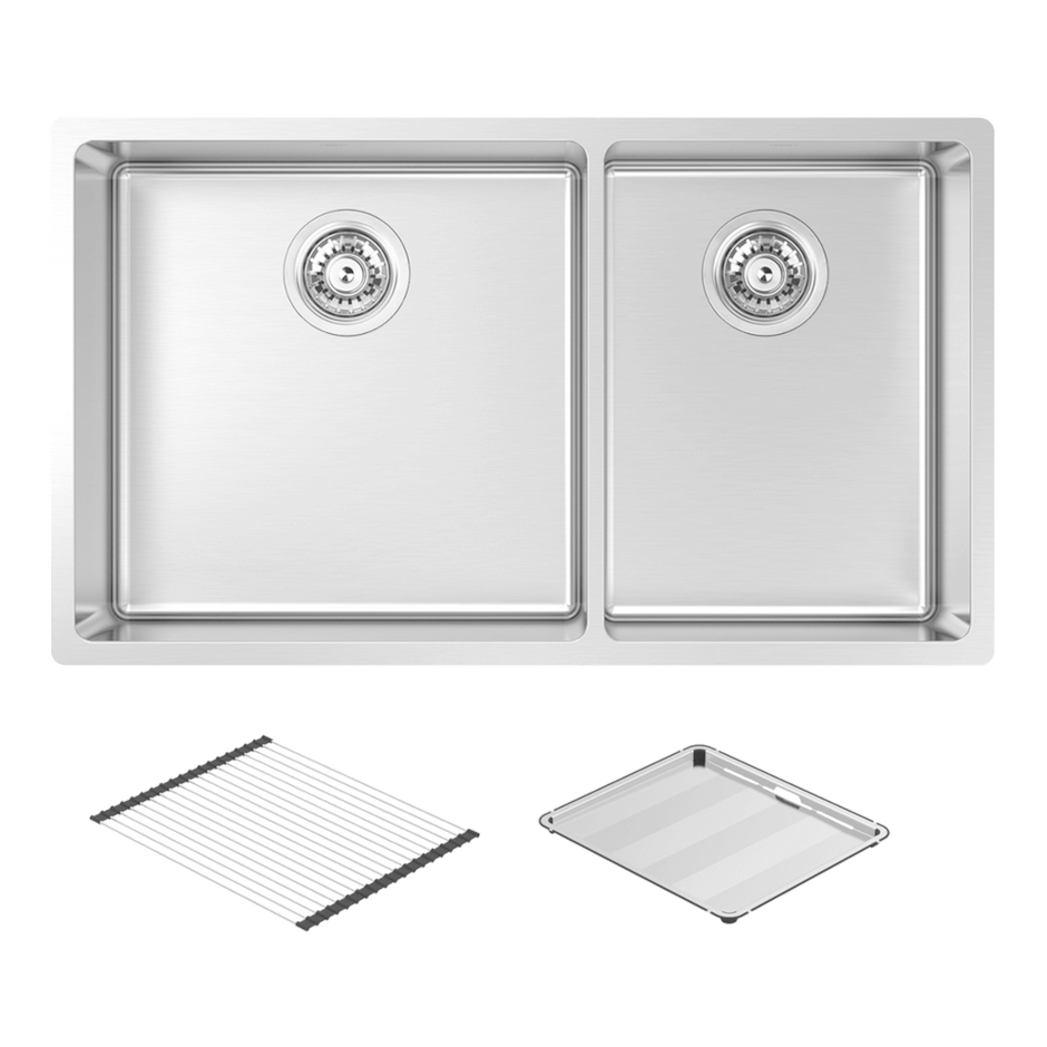 Montego Large Bowl and Three Quarter Bowl Sink with Concertina and Drain Tray