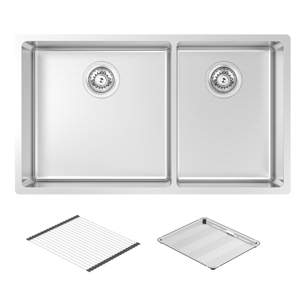 Montego Large Bowl and Three Quarter Bowl Sink with Concertina and Drain Tray