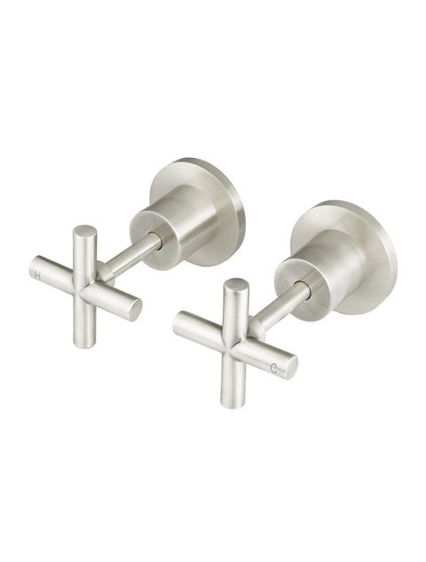 Meir Round Cross Handle Jumper Valve Wall Top Assemblies, PVD Brushed Nickel wall taps
