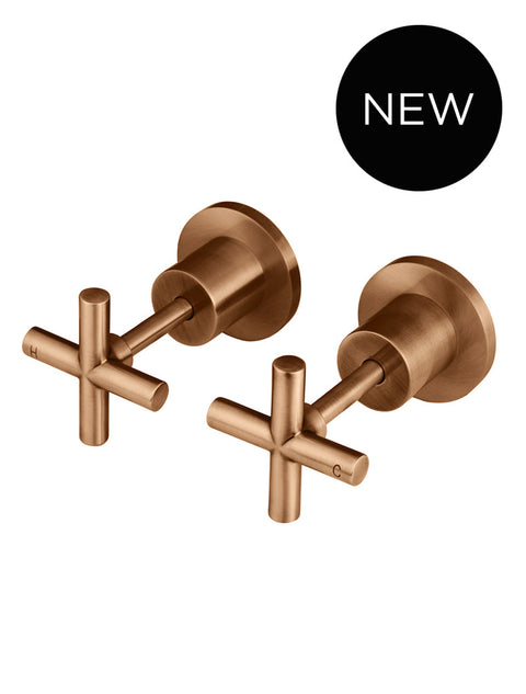 Meir Round Cross Handle Jumper Valve Wall Top Assemblies, PVD Lustre Bronze wall taps