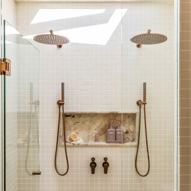 Round Shower on Swivel Bracket - Lustre Bronze