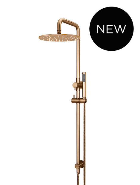 Round Combination Shower Rail, 300mm Rose, Single Function Hand Shower in PVD Lustre Bronze