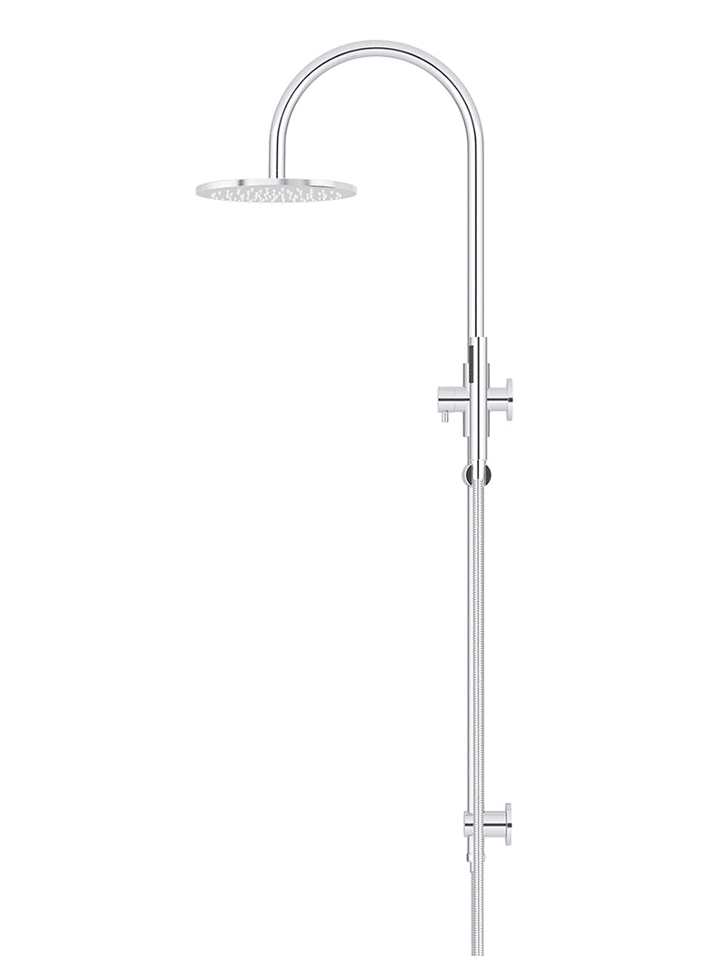 Round Gooseneck Shower Set with 200mm rose, Single-Function Hand Shower - Polished Chrome