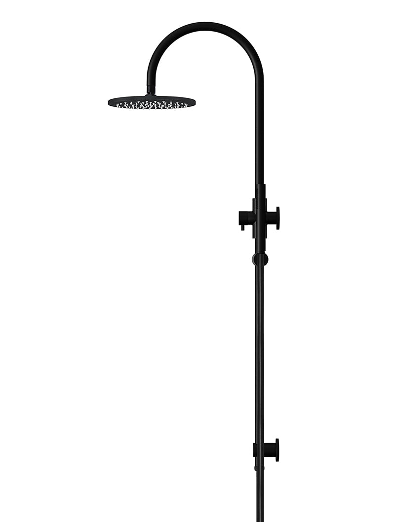 Round Gooseneck Shower Set with 200mm rose, Single-Function Hand Shower - Matte Black