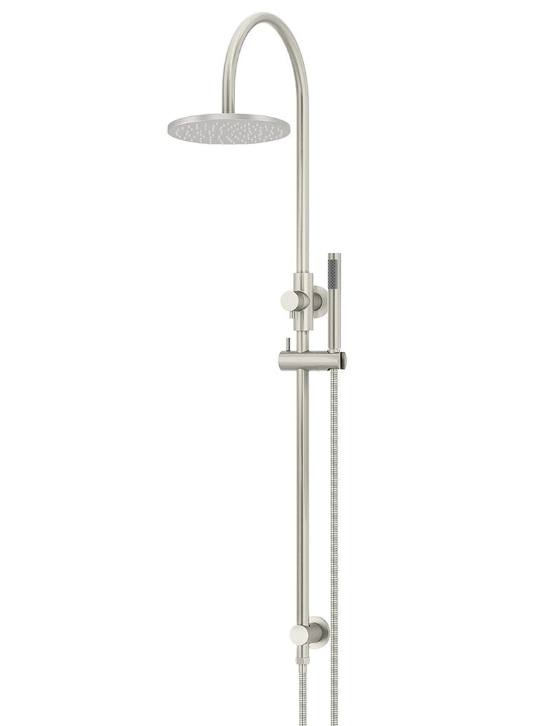 Round Gooseneck Shower Set with 200mm rose, Single-Function Hand Shower - PVD Brushed Nickel