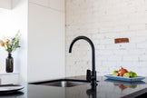 Round Gooseneck Kitchen Mixer Tap with Paddle Handle - Matte Black